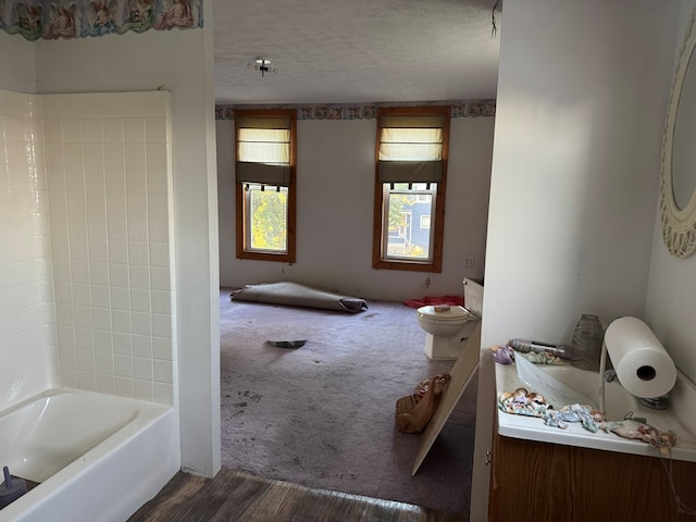 325 E Mansfield St, Bucyrus, OH 44820 - full bathroom with vanity, wood finished floors, a textured ceiling, and tub / shower combination
