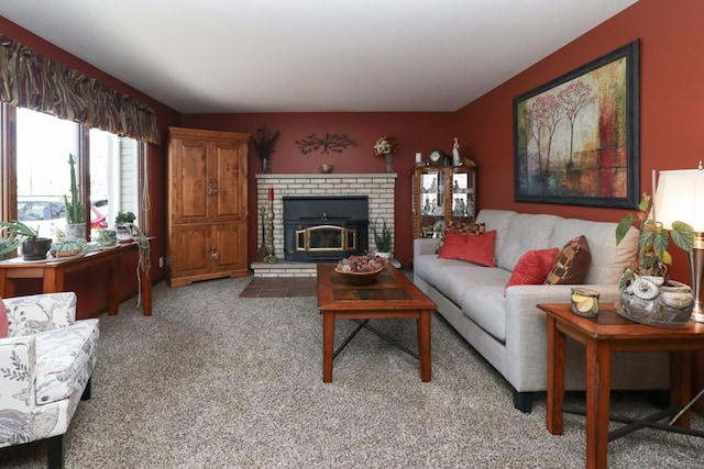 living room featuring light carpet