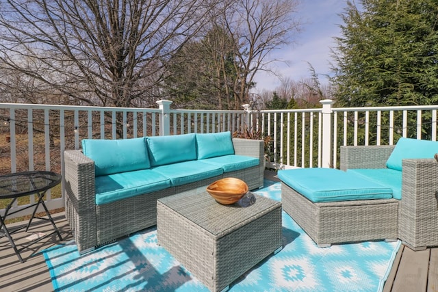 wooden deck featuring outdoor lounge area