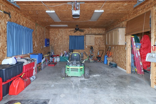 garage with a garage door opener