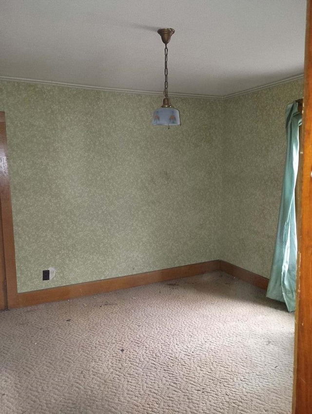 unfurnished room with carpet and ornamental molding