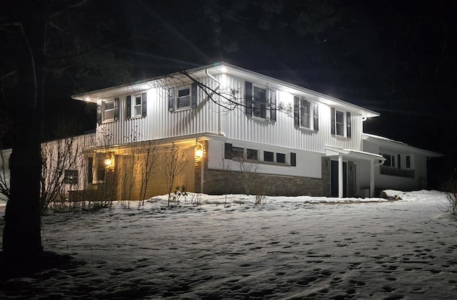 view of front facade featuring stone siding