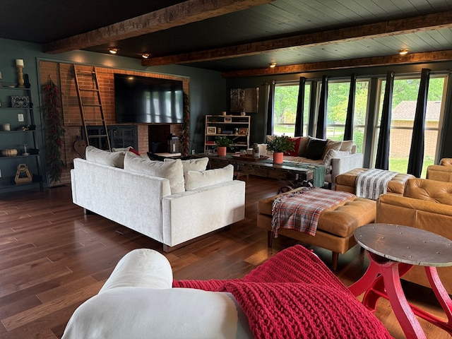 380 Tidd Dr, Galion, OH 44833 - living area featuring beamed ceiling and wood finished floors