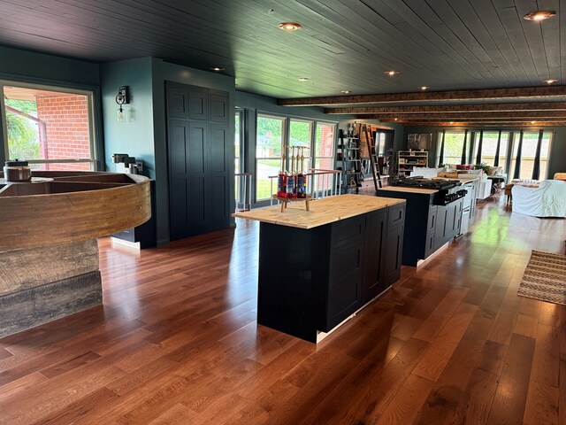 380 Tidd Dr, Galion, OH 44833 - kitchen featuring dark cabinetry, a kitchen island, dark wood-style floors, light countertops, and recessed lighting
