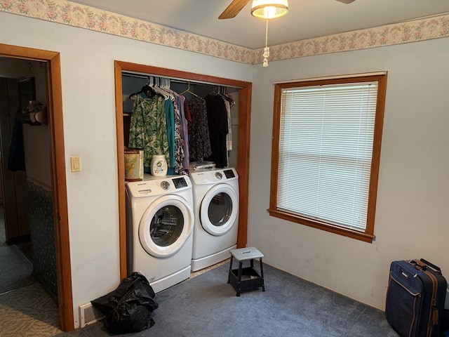 1022 S E E, Bucyrus, OH 44820 - washroom with separate washer and dryer, carpet floors, ceiling fan, and healthy amount of natural light