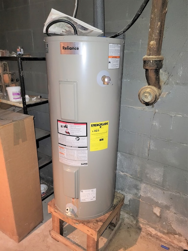 utility room with electric water heater
