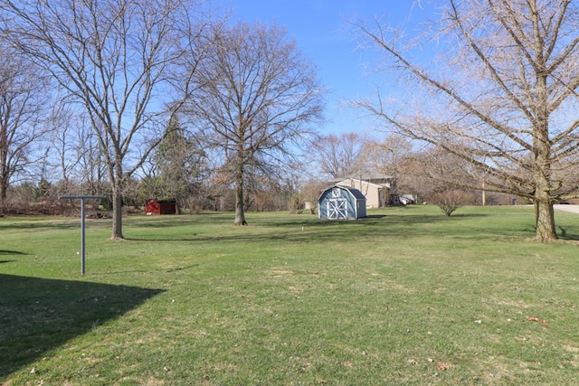 view of yard featuring an outdoor structure and a shed