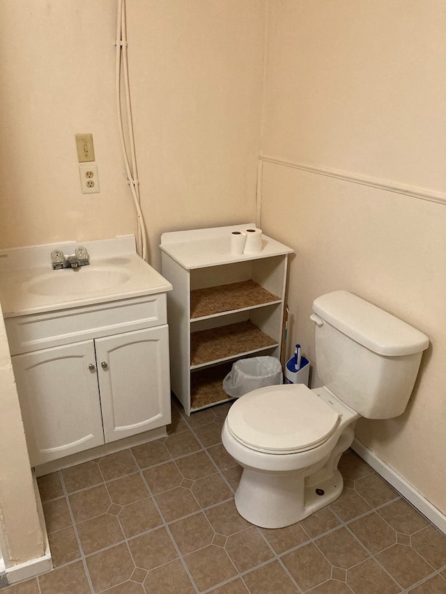 bathroom featuring tile patterned floors, vanity, and toilet