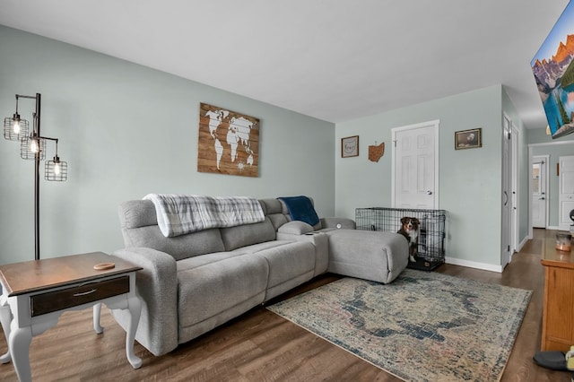 living room with dark hardwood / wood-style floors