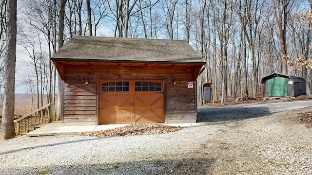 view of detached garage