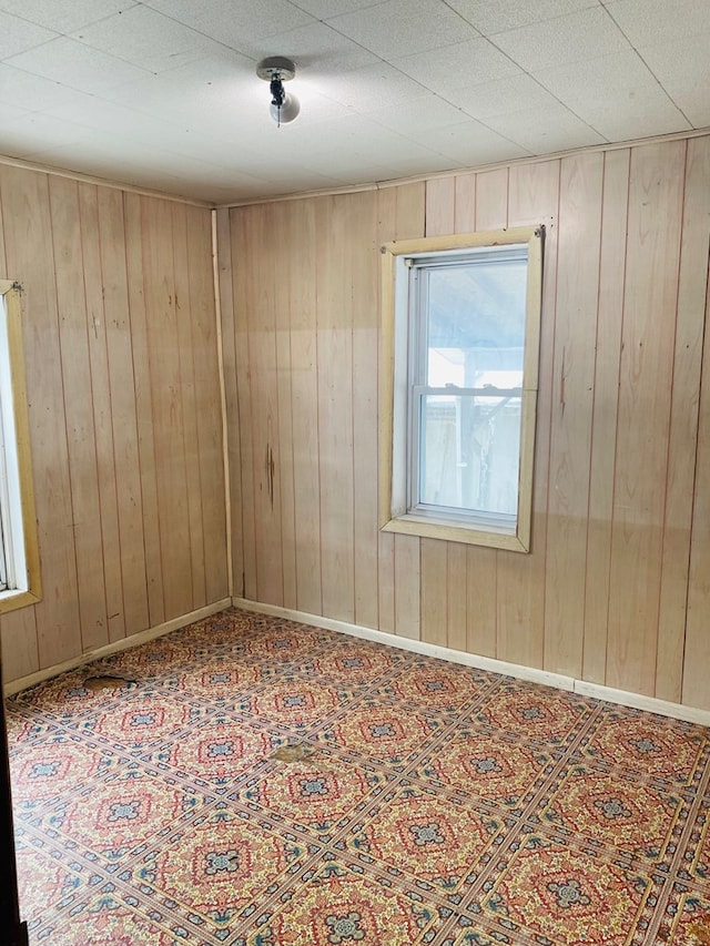 empty room featuring wooden walls