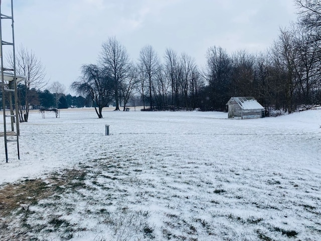 view of yard layered in snow