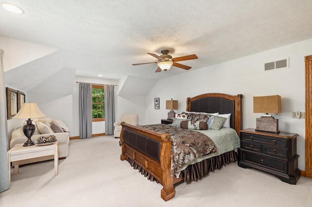 2313 Woodland Park Dr, Ontario, OH 44903 - bedroom with light colored carpet, a ceiling fan, a textured ceiling, vaulted ceiling, and recessed lighting