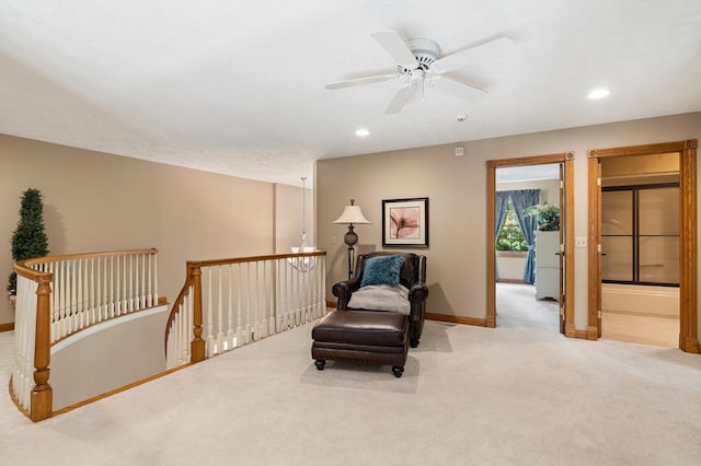 2313 Woodland Park Dr, Ontario, OH 44903 - sitting room with an upstairs landing, carpet, recessed lighting, and a ceiling fan