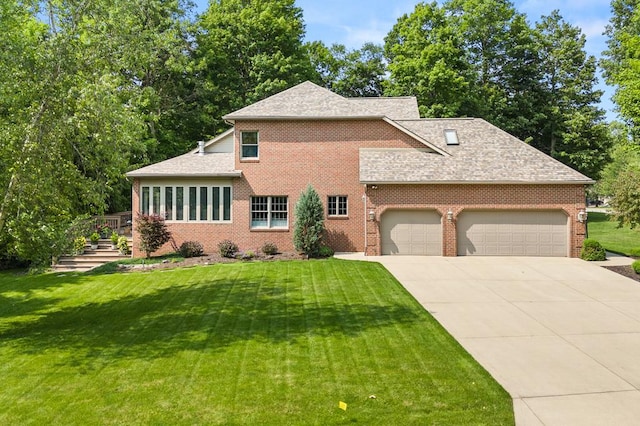 2313 Woodland Park Dr, Ontario, OH 44903 - view of front of home with a garage, driveway, brick siding, and a front yard