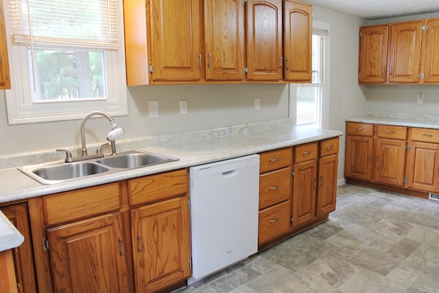 kitchen featuring white dishwasher, a wealth of natural light, and sink