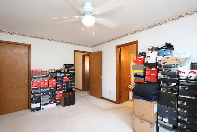 storage room with ceiling fan