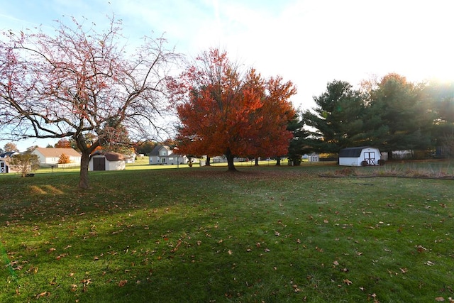 view of yard with a storage shed and an outdoor structure