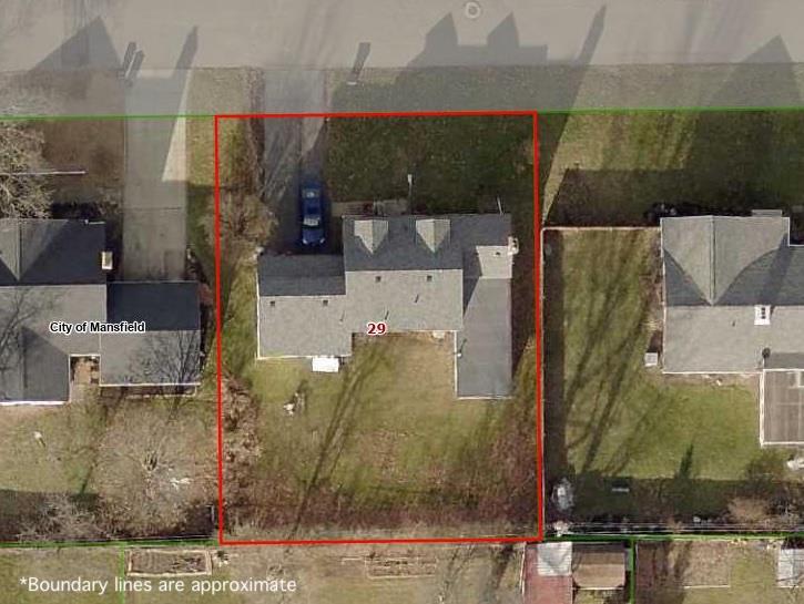 679 Coleman Rd, Mansfield, OH 44903 - aerial view of property and surrounding area with property boundaries highlighted