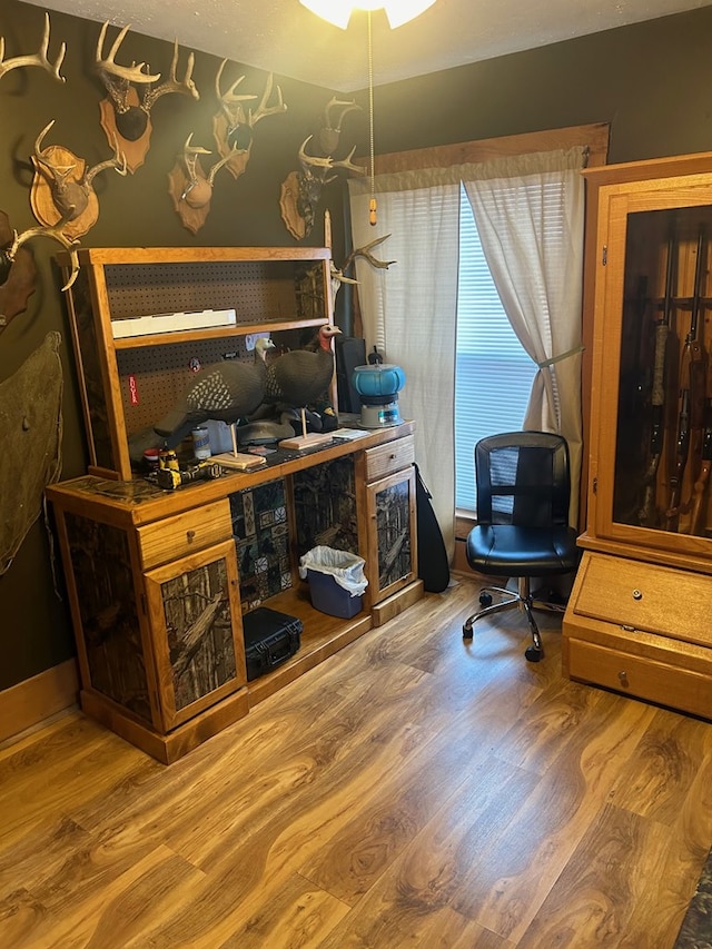 office with wood-type flooring