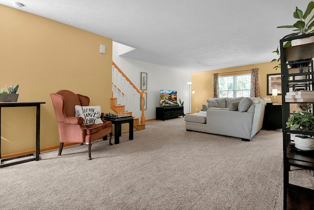 living room with light colored carpet