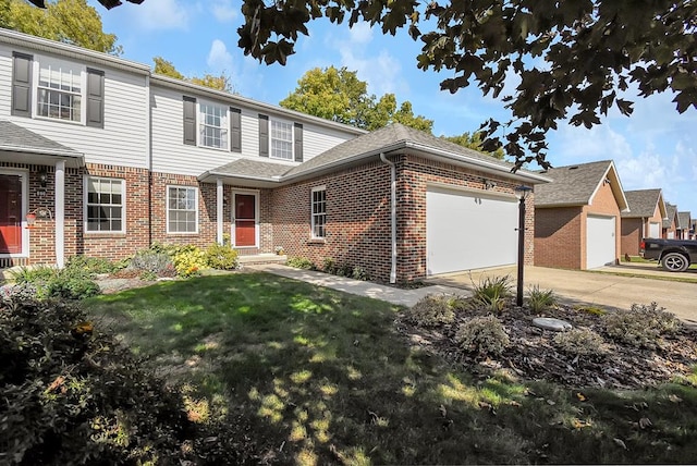 view of front facade featuring a front lawn and a garage