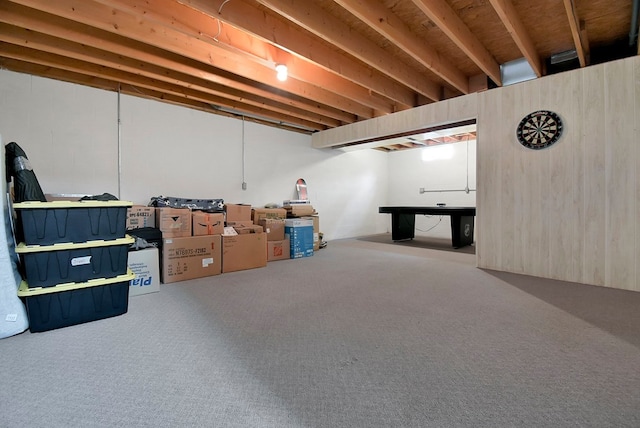 basement featuring carpet