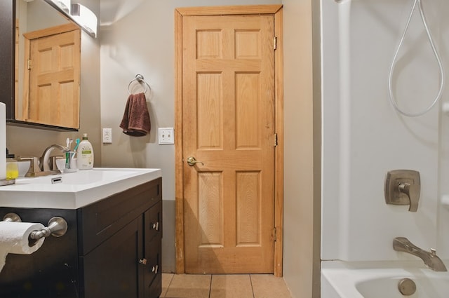 full bath featuring tile patterned flooring, bathtub / shower combination, and vanity