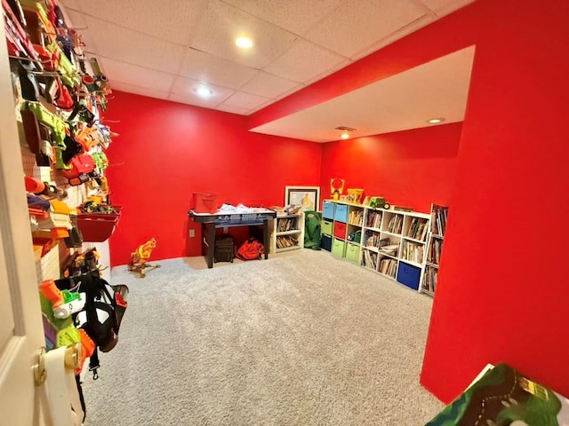 352 Valleybrook Cir, Howard, OH 43028 - rec room featuring carpet flooring, a paneled ceiling, and recessed lighting