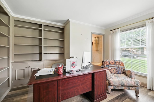 501 Overlook Rd, Mansfield, OH 44907 - office area featuring dark wood-style flooring and ornamental molding