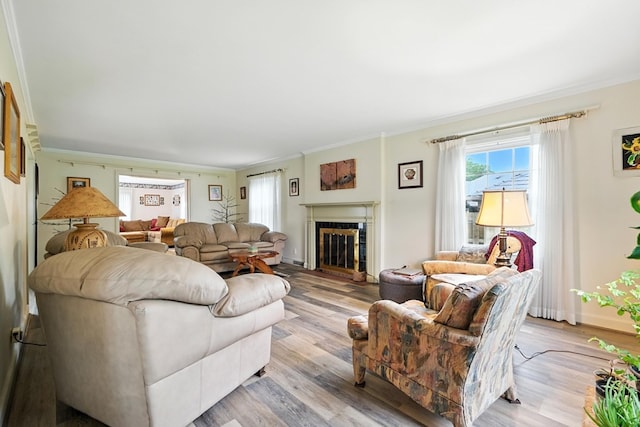 501 Overlook Rd, Mansfield, OH 44907 - living area featuring ornamental molding, light wood-type flooring, and a fireplace