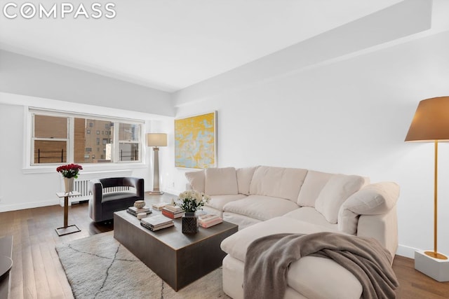 living room with hardwood / wood-style flooring