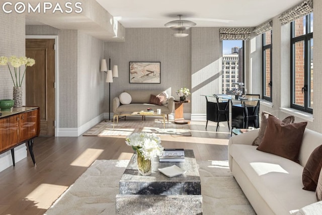 living room with hardwood / wood-style flooring