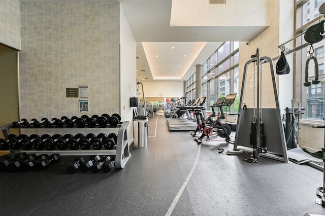 workout area with recessed lighting and visible vents