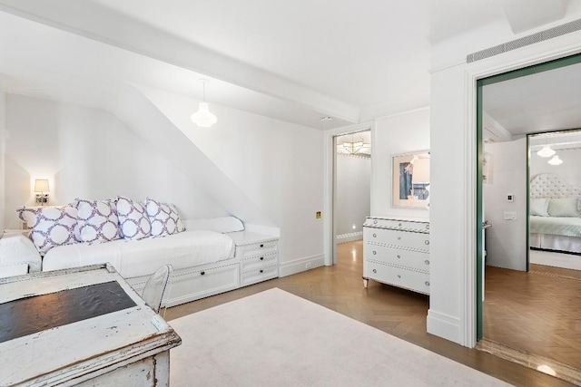 bedroom with parquet flooring