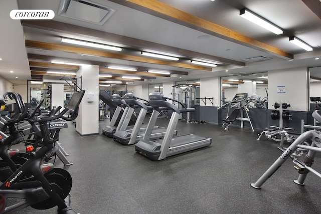 exercise room featuring visible vents