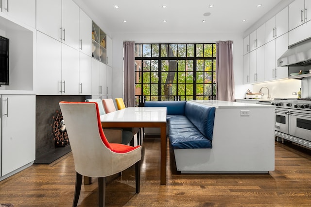 interior space featuring dark wood-type flooring and recessed lighting