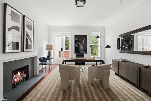 69 W 83rd St, New York City, NY 10024 - living room with ornamental molding, a premium fireplace, and wood finished floors