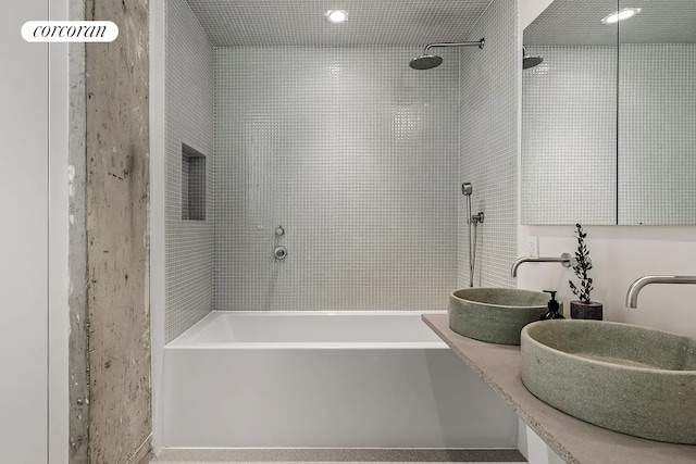 9 Chapel St Phb, Phb, New York City, NY 11201 - full bathroom featuring double vanity, recessed lighting, and bathing tub / shower combination