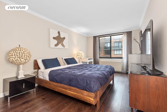 2 S End Ave Unit 8Lm, New York City, NY 10280 - bedroom with ornamental molding, wood-type flooring, and radiator heating unit
