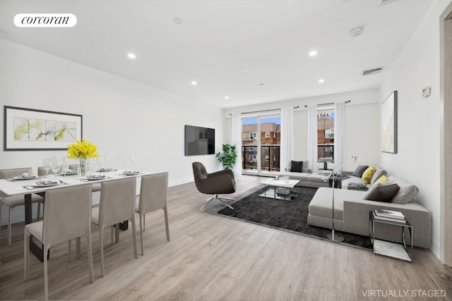 living room with light wood-type flooring