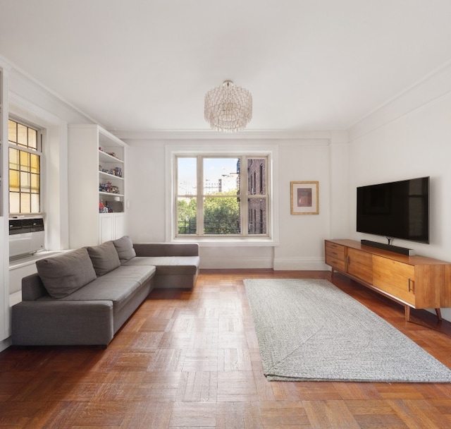 living room featuring ornamental molding