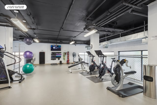 workout area featuring a wealth of natural light