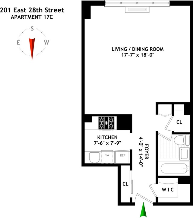 201 E 28th St Unit 17C, New York City, NY 10016 - view of room layout