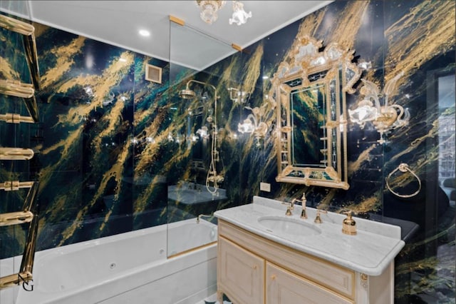 bathroom featuring vanity and shower / washtub combination