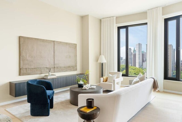 living room with light hardwood / wood-style flooring