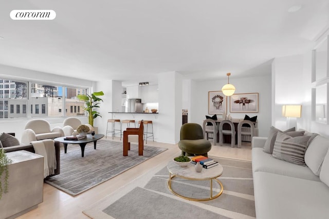 living room with light hardwood / wood-style flooring