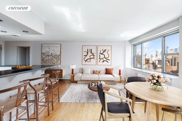 living room with light hardwood / wood-style flooring