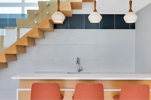 kitchen with sink and hanging light fixtures