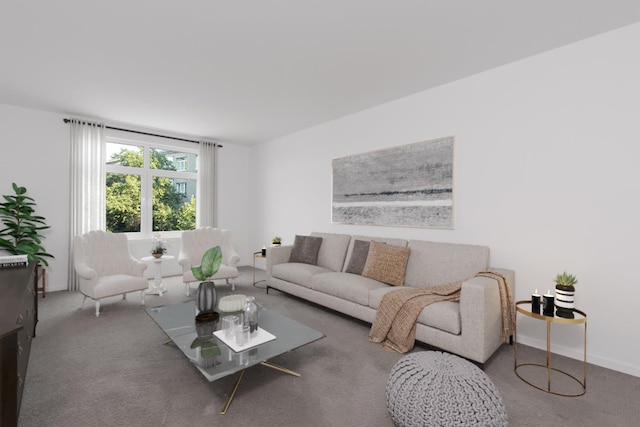 living room with carpet floors and baseboards